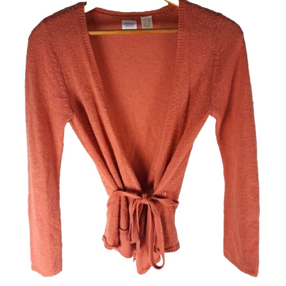 Womens La Redoute Cardigan Sweater Tie Waist Wool Mohair Salmon Pink Office S